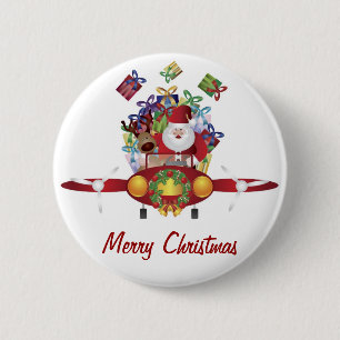 Santa Flying Aeroplane Button