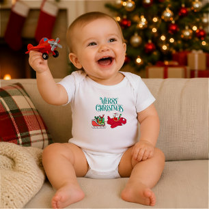 Santa Flying Aeroplane, Sleigh & presents,Christma Baby Bodysuit