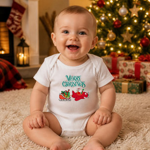 Santa Flying Aeroplane, Sleigh & presents,Christma Baby Bodysuit
