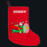 Santa Flying Aeroplane with Gifts Name Small Christmas Stocking<br><div class="desc">This design is for the Santa Claus lover.</div>