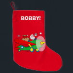 Santa Flying Aeroplane with Gifts Name Small Christmas Stocking<br><div class="desc">This design is for the Santa Claus lover.</div>
