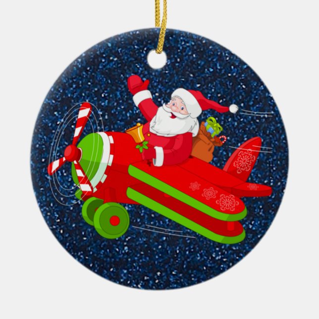 Santa Flying Airplane Ornament (Front)