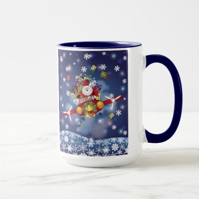 Santa Flying Antique Aeroplane Mug (Right)