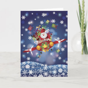 Santa Flying Antique Car Card