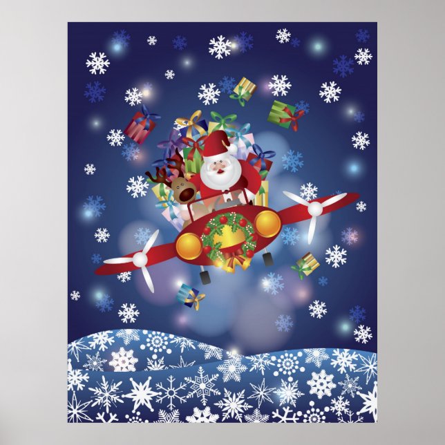 Santa Flying Classic Aeroplane Poster (Front)