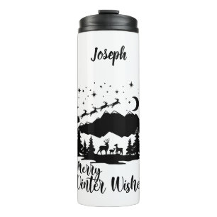 Santa Flying Over the Mountains Thermal Tumbler