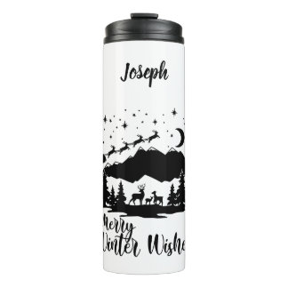 Santa Flying Over the Mountains Thermal Tumbler