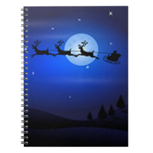 Santa Flys At Night Spiral Notebook