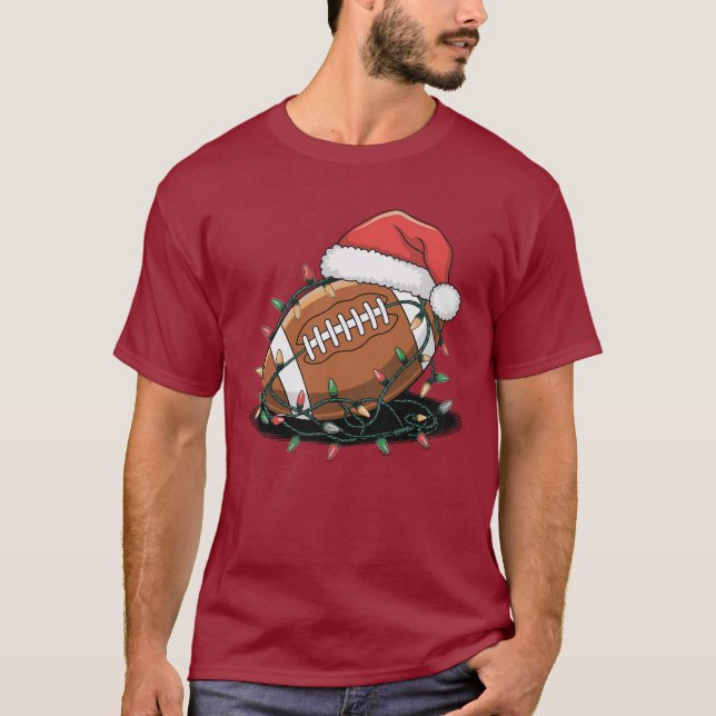 Santa Football Humour Christmas Football Women Men T-Shirt (Front)