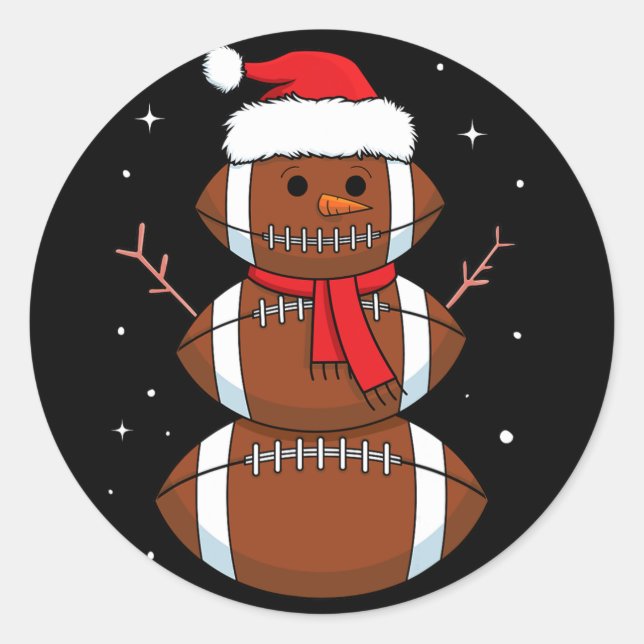 Santa Football Snowman Sports Ball Men Boys Christ Classic Round Sticker (Front)