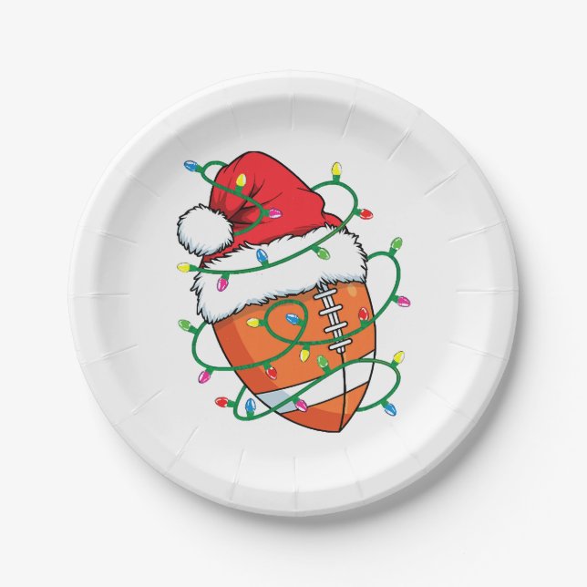 Santa Football Sports Ball Men Boys Christmas Xmas Paper Plate (Front)