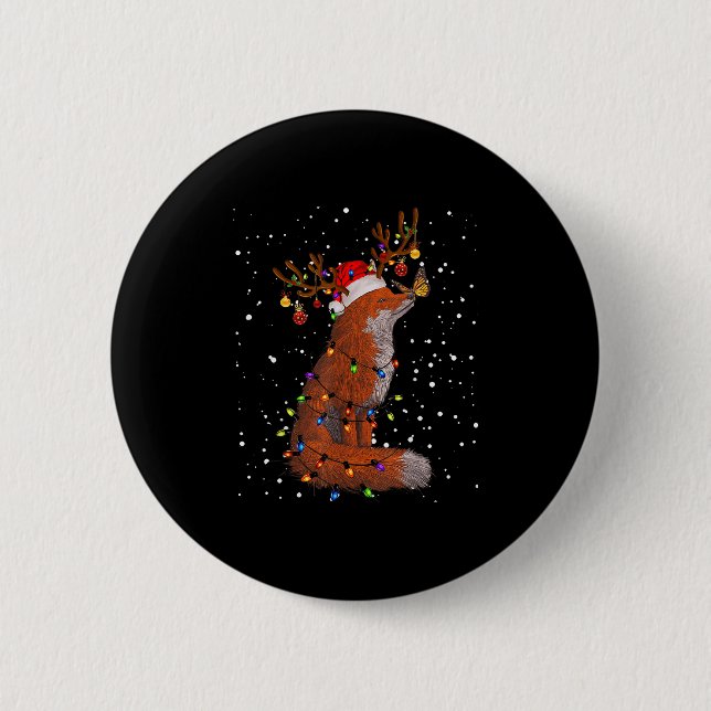 Santa Fox Tangled Up In Christmas Tree Lights Foxe 6 Cm Round Badge (Front)