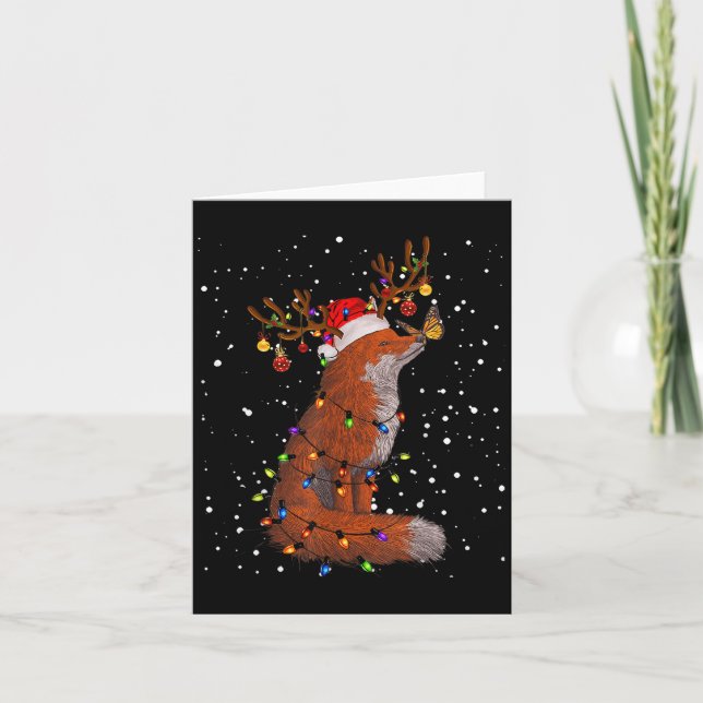 Santa Fox Tangled Up In Christmas Tree Lights Foxe Card (Front)