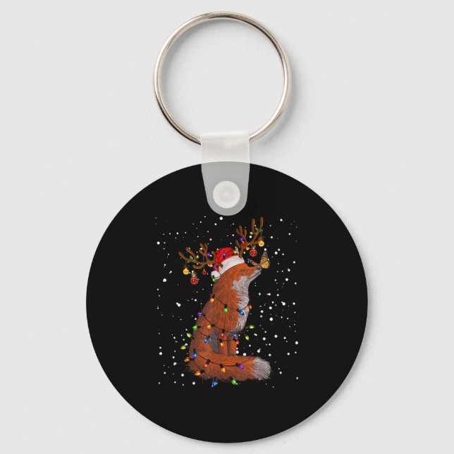Santa Fox Tangled Up In Christmas Tree Lights Foxe Key Ring (Front)