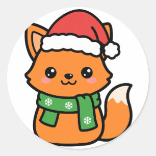 Santa Fox With Scarf Classic Round Sticker