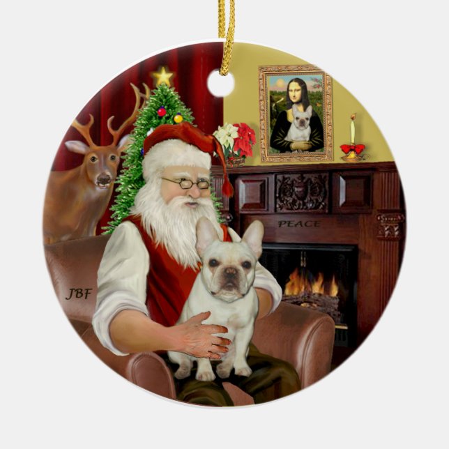 Santa-French Bulldog 1 Ceramic Tree Decoration (Front)