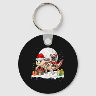 Santa French Bulldog Riding Axolotl Christmas Owne Key Ring