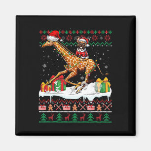 Santa French Bulldog Riding Giraffe Christmas Swea Magnet