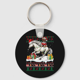 Santa French Bulldog Riding Horse Christmas Sweate Key Ring