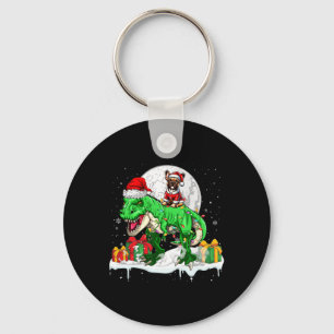 Santa French Bulldog Riding T-rex Christmas Owner Key Ring