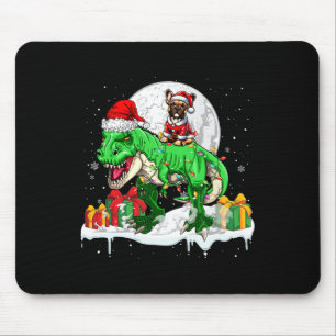 Santa French Bulldog Riding T-rex Christmas Owner Mouse Pad