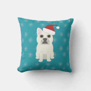 Santa Frenchie, Snowflakes Blue Cushion