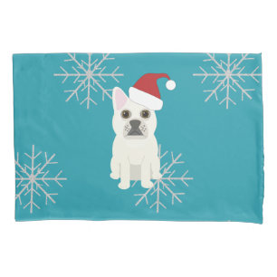 Santa Frenchie, Snowflakes Blue Pillowcase