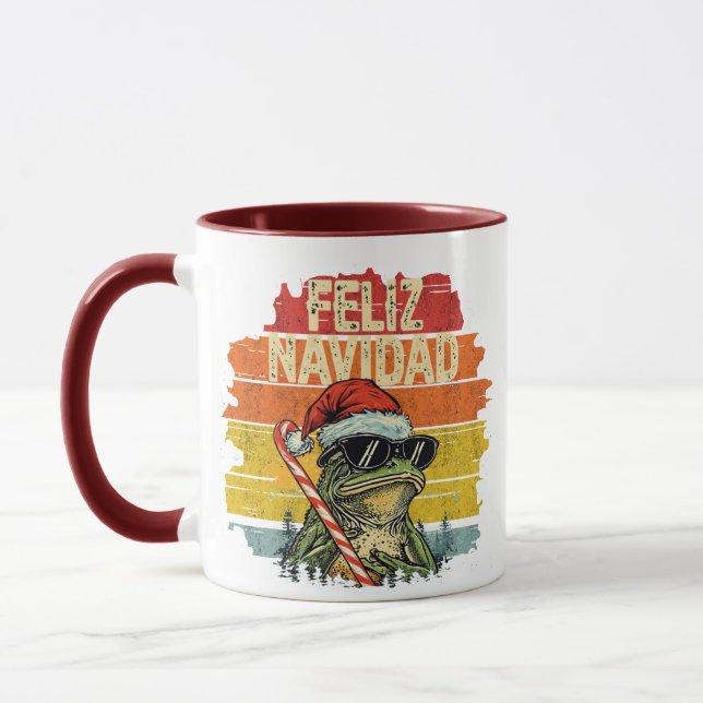 Santa Frog Feliz Navidad Mug - Vintage Sunset (Left)