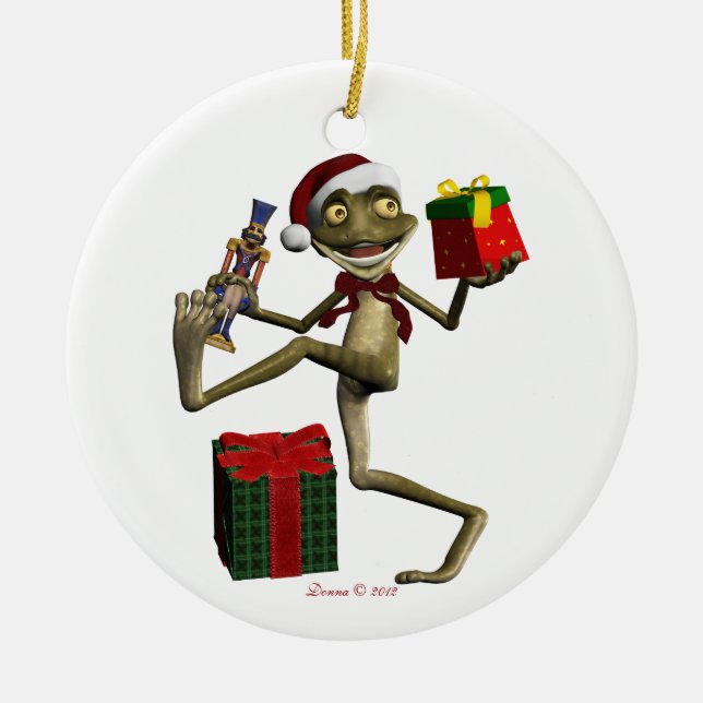 Santa Frog Hoppy Holidays Christmas Ornament (Front)