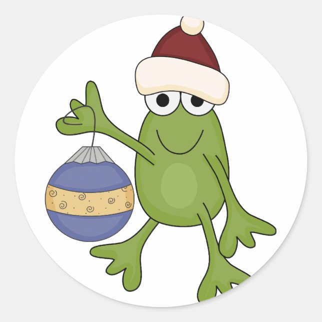 Santa Frog with Ornament Tshirts and Gifts Classic Round Sticker (Front)