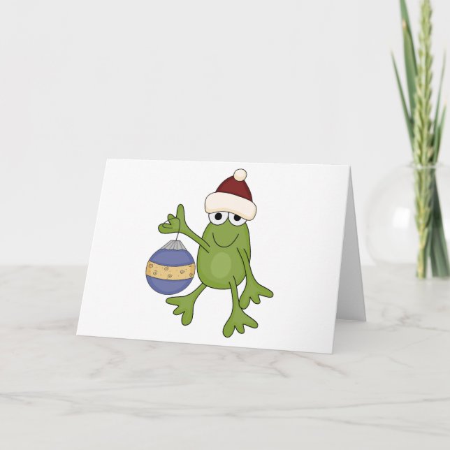 Santa Frog with Ornament Tshirts and Gifts Holiday Card (Front)