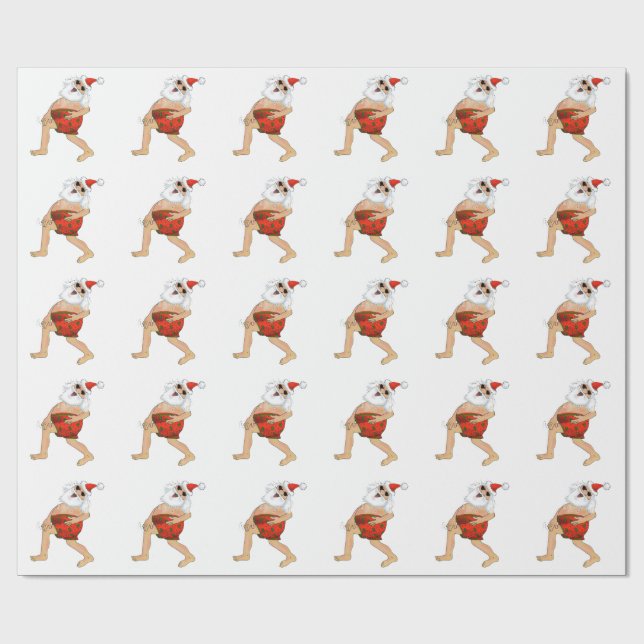 Santa frolicking in swimming trunks. wrapping paper (Flat)