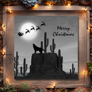 Santa Full Moon Wolf Desert Southwestern Christmas Holiday Card