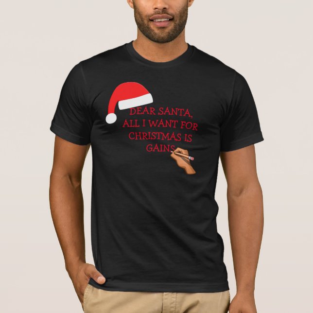 Santa gains letter black t-shirt (Front)