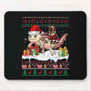 Santa German Shepherd Riding Axolotl Christmas Swe Mouse Pad
