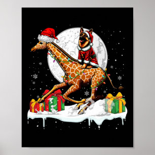 Santa German Shepherd Riding Giraffe Christmas Own Poster