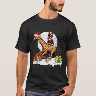 Santa German Shepherd Riding Giraffe Christmas Own T-Shirt