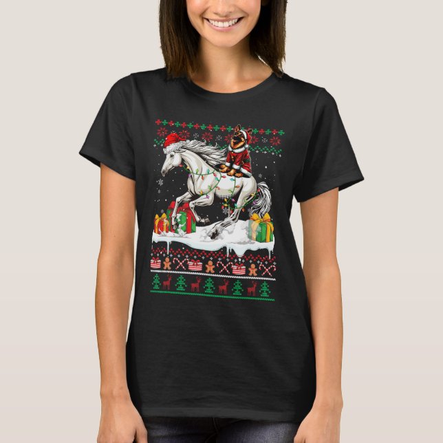 Santa German Shepherd Riding Horse Christmas Sweat T-Shirt (Front)