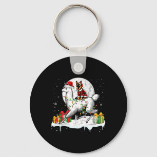Santa German Shepherd Riding Llama Christmas Owner Key Ring