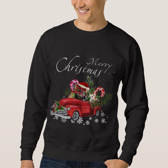 Santa German Shepherd Riding Red Truck Merry Chris Sweatshirt (Front)