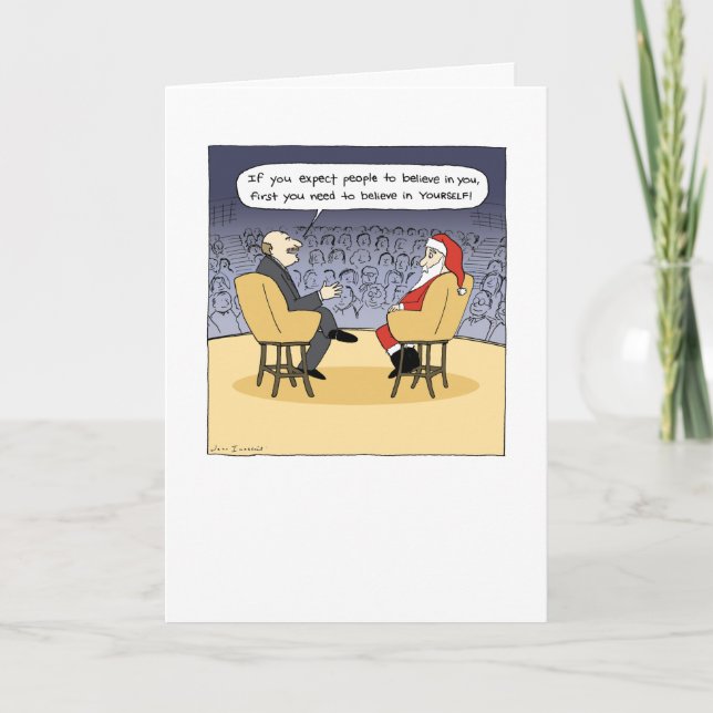 Santa Gets Some Advice Humourous Christmas Cartoon Holiday Card (Front)