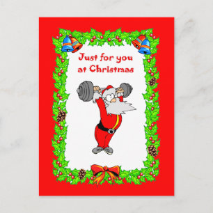 Santa getting fit holiday postcard