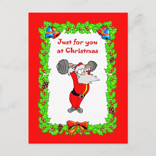 Santa getting fit holiday postcard (Front)