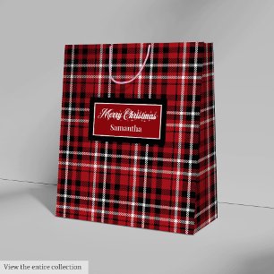 Santa Gift Bags Red Black Plaid Personalised Wrap