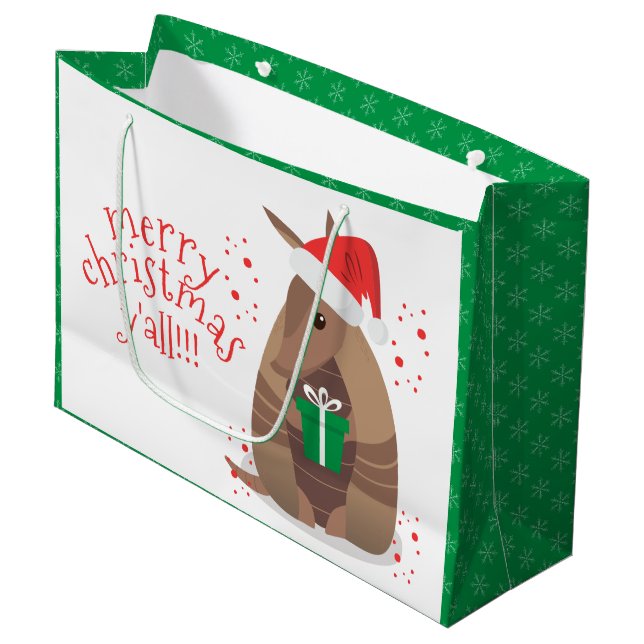 Santa Gift Giving Armadillo Texas Large Gift Bag (Front Angled)