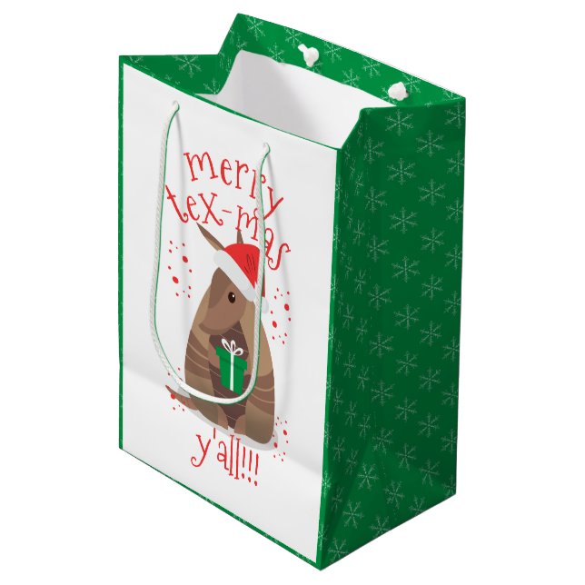 Santa Gift Giving Armadillo Texas Medium Gift Bag (Front Angled)