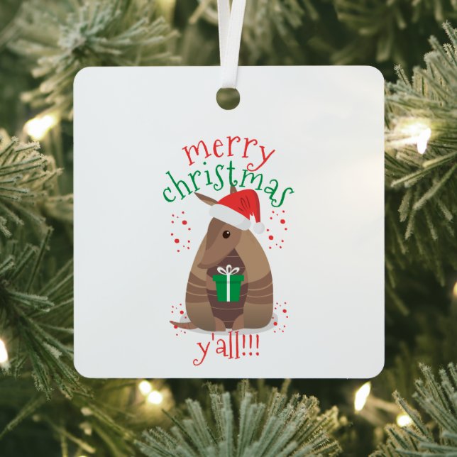 Santa Gift Giving Armadillo Texas Metal Tree Decoration (Insitu)