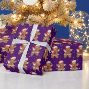 Santa Gingerbread Cookie Girl With Snowflakes Wrapping Paper