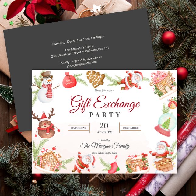 Santa Gingerbread Gift Exchange Holiday Party Invitation (Santa Gingerbread Gift Exchange Holiday Party Invitation)