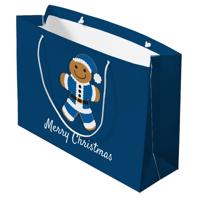Santa Gingerbread Man Blue | Large Gift Bag (Back Angled)